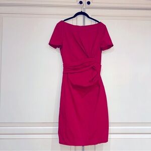 Talbot Runhof Dress Side Gathered Knee Length Cap Sleeve in Red (D11)